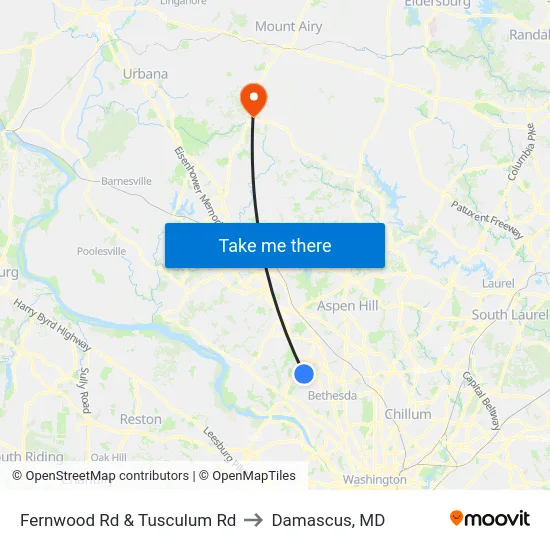 Fernwood Rd & Tusculum Rd to Damascus, MD map