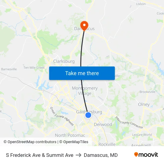 S Frederick Ave & Summit Ave to Damascus, MD map