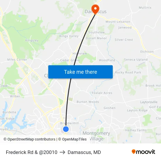 Frederick Rd & @20010 to Damascus, MD map