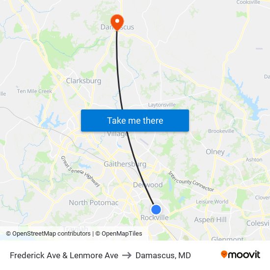 Frederick Ave & Lenmore Ave to Damascus, MD map