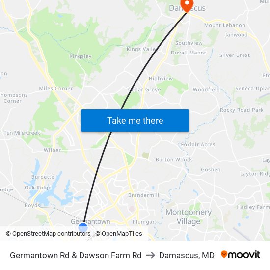 Germantown Rd & Dawson Farm Rd to Damascus, MD map