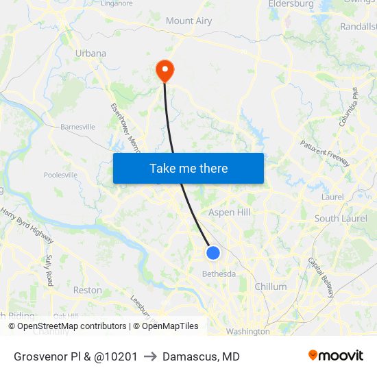 Grosvenor Pl & @10201 to Damascus, MD map