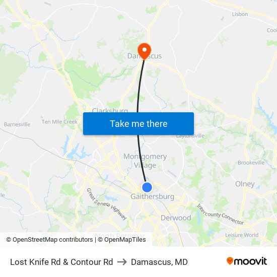 Lost Knife Rd & Contour Rd to Damascus, MD map