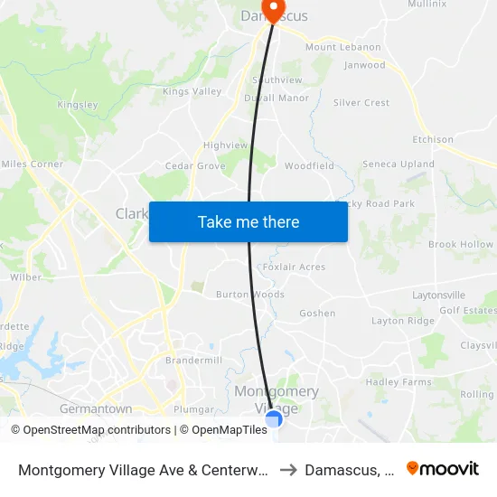 Montgomery Village Ave & Centerway Rd to Damascus, MD map