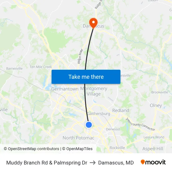 Muddy Branch Rd & Palmspring Dr to Damascus, MD map