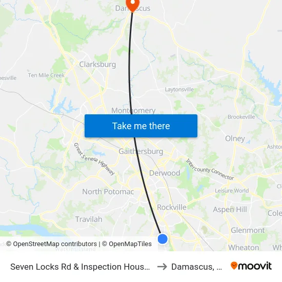 Seven Locks Rd & Inspection House Rd to Damascus, MD map
