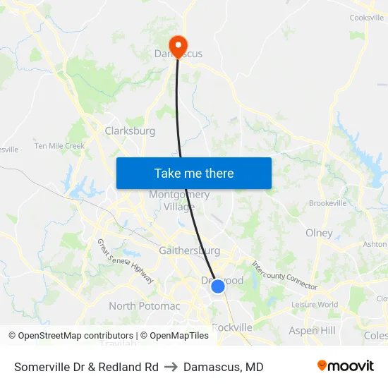 Somerville Dr & Redland Rd to Damascus, MD map
