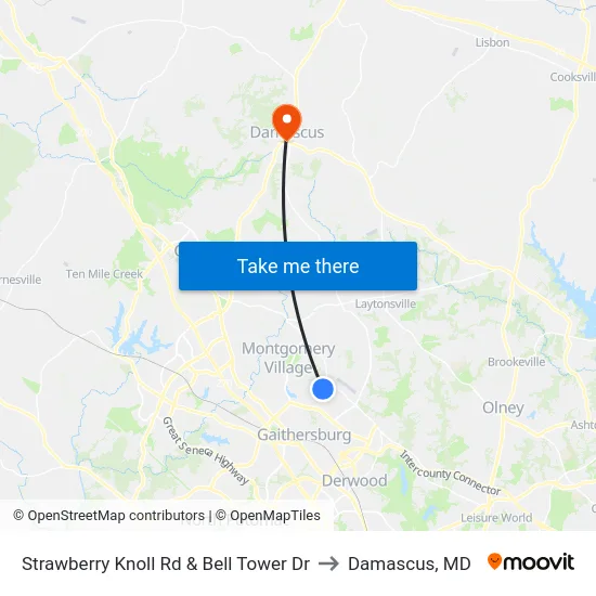 Strawberry Knoll Rd & Bell Tower Dr to Damascus, MD map