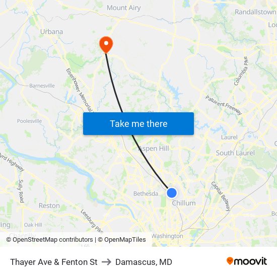 Thayer Ave & Fenton St to Damascus, MD map