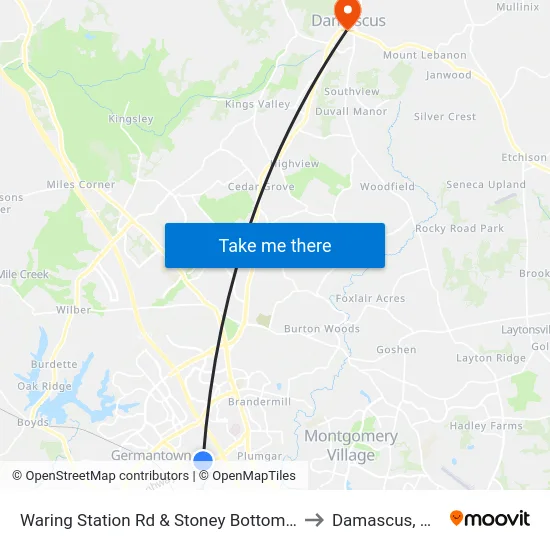 Waring Station Rd & Stoney Bottom Dr to Damascus, MD map