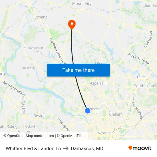 Whittier Blvd & Landon Ln to Damascus, MD map