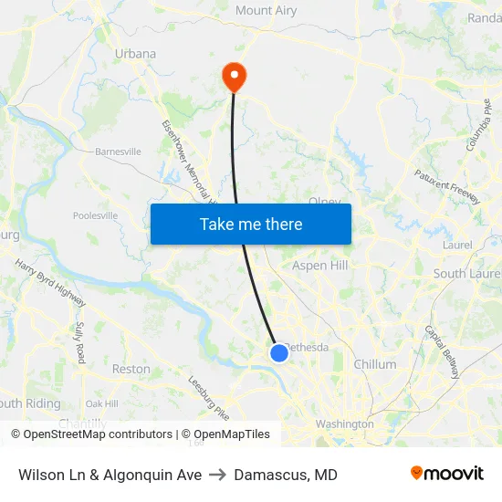 Wilson Ln & Algonquin Ave to Damascus, MD map