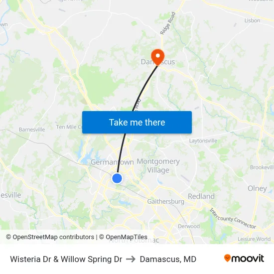 Wisteria Dr & Willow Spring Dr to Damascus, MD map