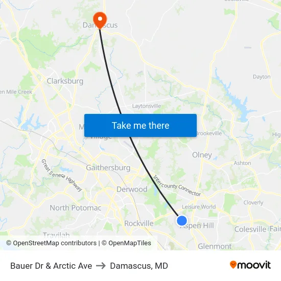 Bauer Dr & Arctic Ave to Damascus, MD map