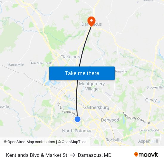 Kentlands Blvd & Market St to Damascus, MD map