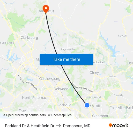 Parkland Dr & Heathfield Dr to Damascus, MD map