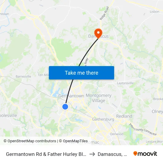 Germantown Rd & Father Hurley Blvd to Damascus, MD map