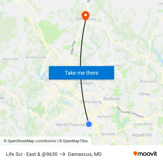 Life Sci - East & @9630 to Damascus, MD map