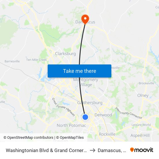 Washingtonian Blvd & Grand Corner Blvd to Damascus, MD map