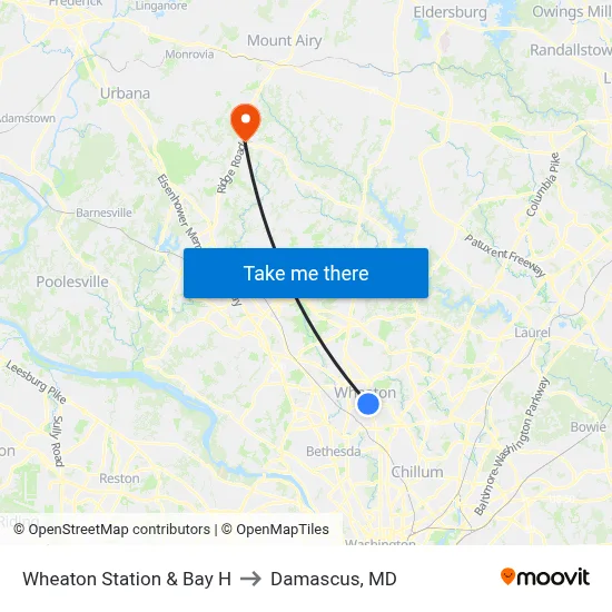 Wheaton Station & Bay H to Damascus, MD map