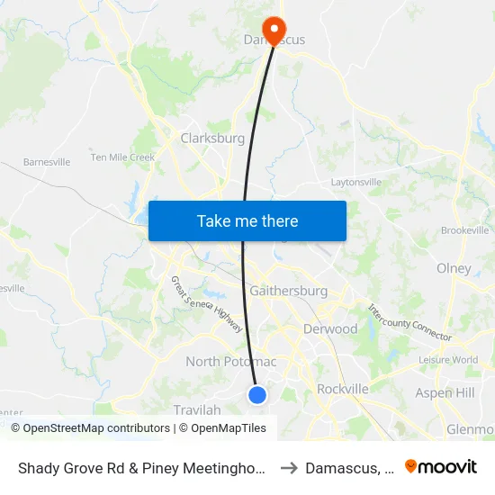 Shady Grove Rd & Piney Meetinghouse Rd to Damascus, MD map