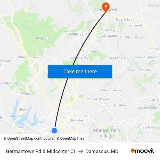 Germantown Rd & Midcenter Ct to Damascus, MD map