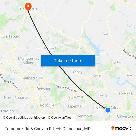 Tamarack Rd & Canyon Rd to Damascus, MD map
