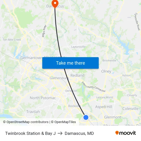 Twinbrook Station & Bay J to Damascus, MD map