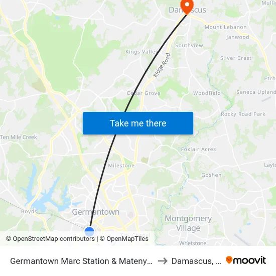 Germantown Marc Station & Mateny Hill Rd to Damascus, MD map