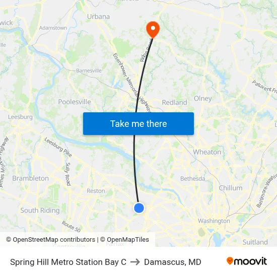 Spring Hill Metro Station Bay C to Damascus, MD map