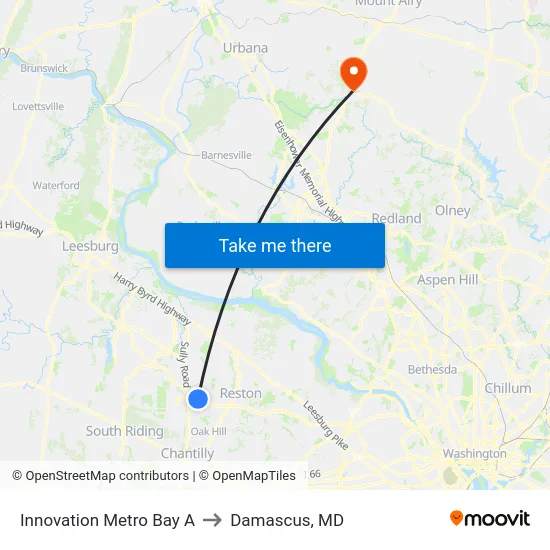 Innovation Metro Bay A to Damascus, MD map