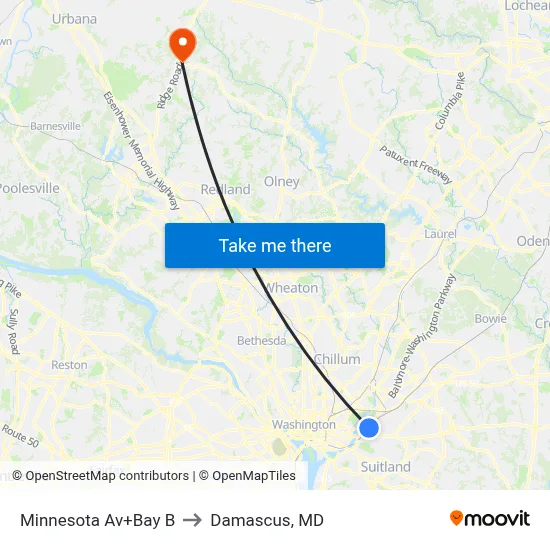 Minnesota Av+Bay B to Damascus, MD map