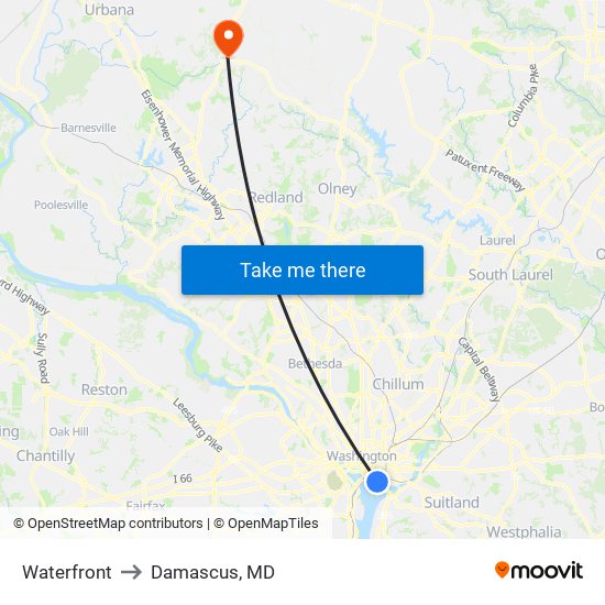 Waterfront to Damascus, MD map