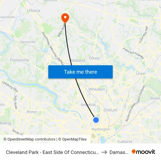Cleveland Park - East Side Of Connecticut Ave., North Of Ordway St. NW to Damascus, MD map