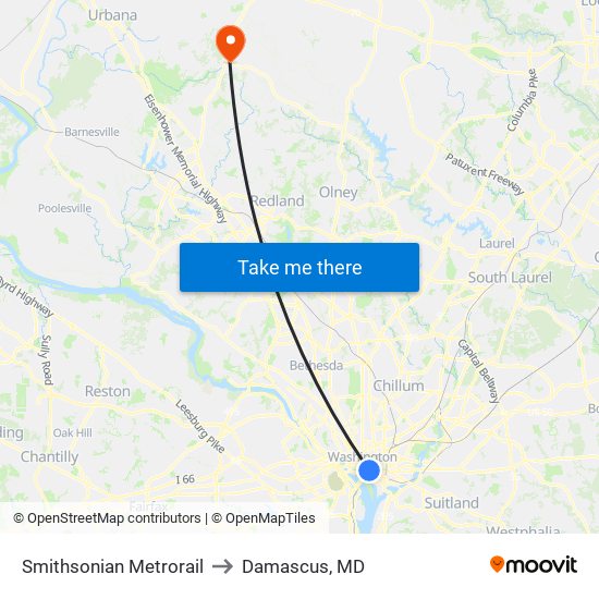 Smithsonian Metrorail to Damascus, MD map