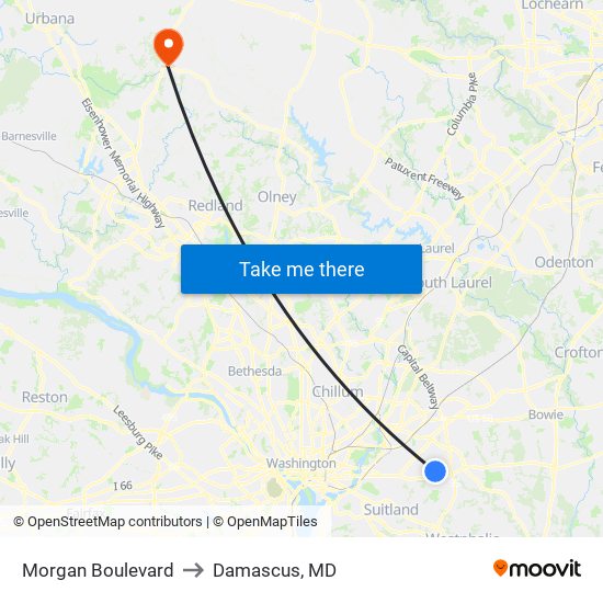 Morgan Boulevard to Damascus, MD map