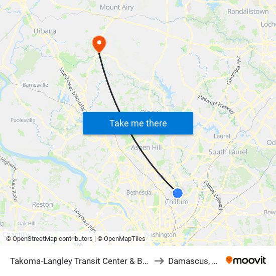 Takoma-Langley Transit Center & Bay E to Damascus, MD map