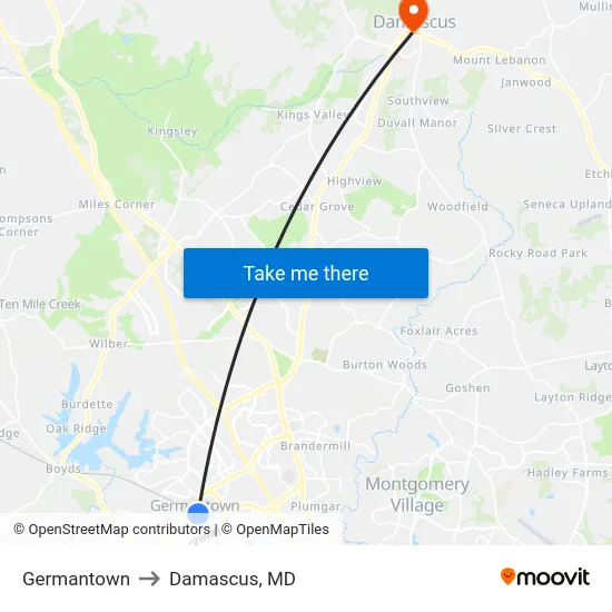 Germantown to Damascus, MD map