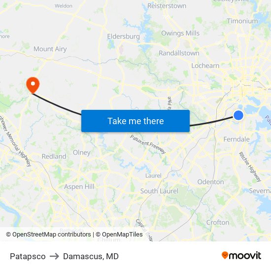 Patapsco to Damascus, MD map