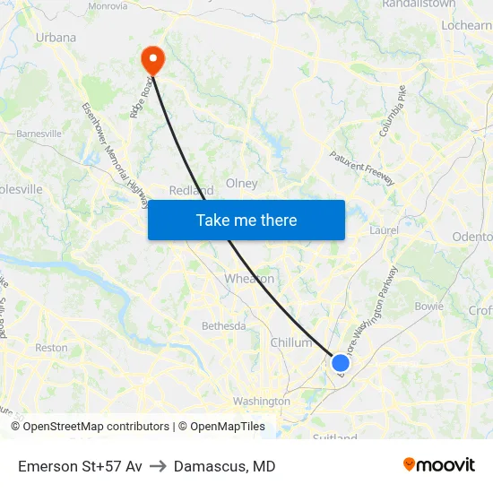 Emerson St+57 Av to Damascus, MD map