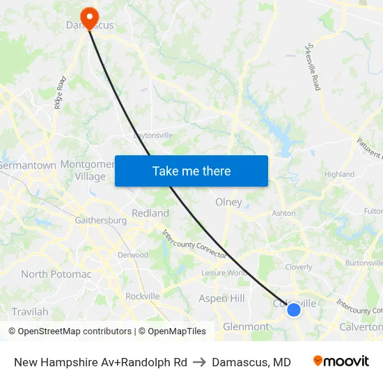 New Hampshire Av+Randolph Rd to Damascus, MD map