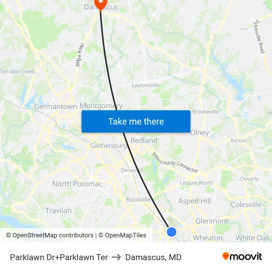 Parklawn Dr+Parklawn Ter to Damascus, MD map