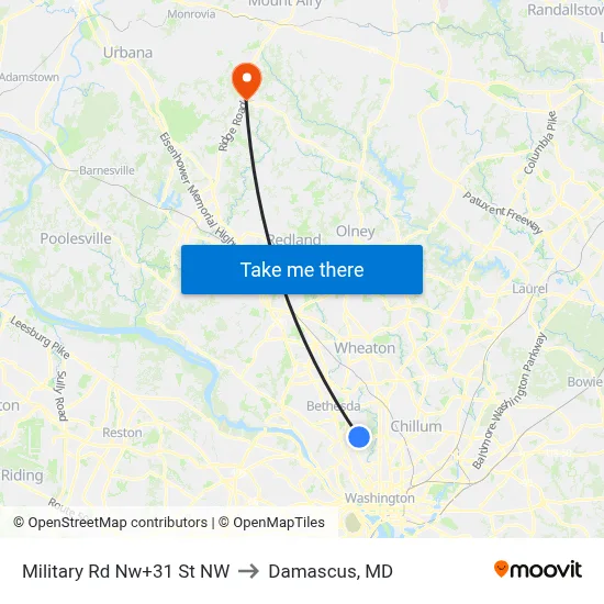 Military Rd Nw+31 St NW to Damascus, MD map