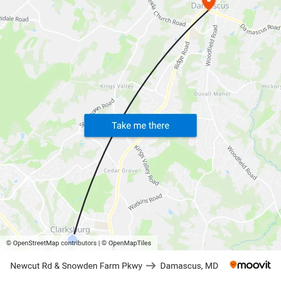 Newcut Rd & Snowden Farm Pkwy to Damascus, MD map