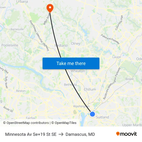 Minnesota Av Se+19 St SE to Damascus, MD map