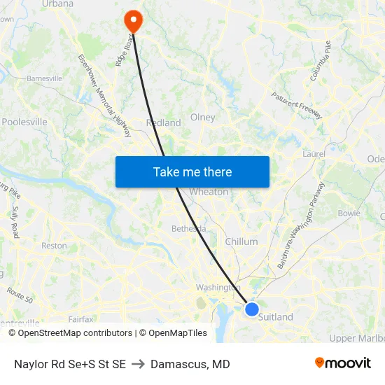 Naylor Rd Se+S St SE to Damascus, MD map