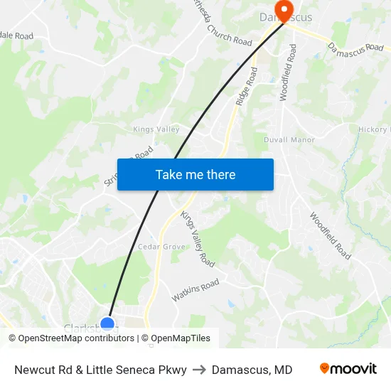Newcut Rd & Little Seneca Pkwy to Damascus, MD map