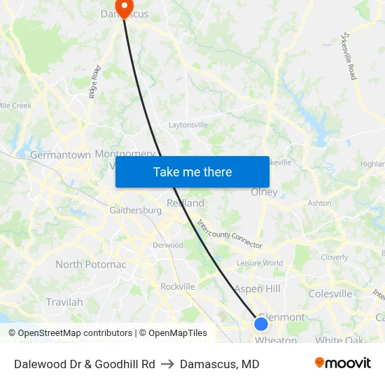 Dalewood Dr & Goodhill Rd to Damascus, MD map