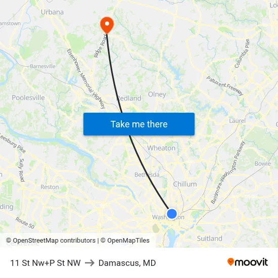 11 St Nw+P St NW to Damascus, MD map