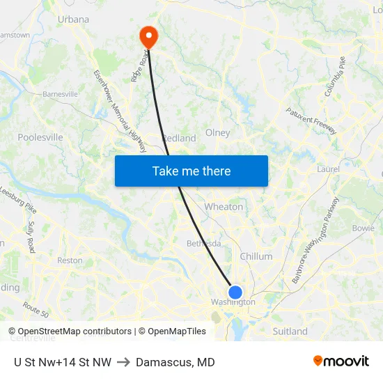 U St Nw+14 St NW to Damascus, MD map